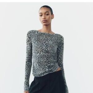 Zara thin Knit Leopard Animal Print Top NWT